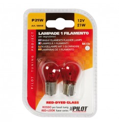 12V Red Dyed Glass, Lampada 1 filamento - (P21W) - 21W - BA15s - 2 pz  - D/Blister