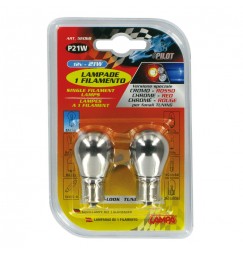 12V Lampada 1 filamento - (P21W) - 21W - BA15s - 2 pz  - D/Blister - Cromo/Rosso
