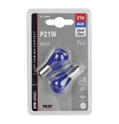 12V Blue Dyed Glass, Lampada 1 filamento - (P21W) - 21W - BA15s - 2 pz  - D/Blister