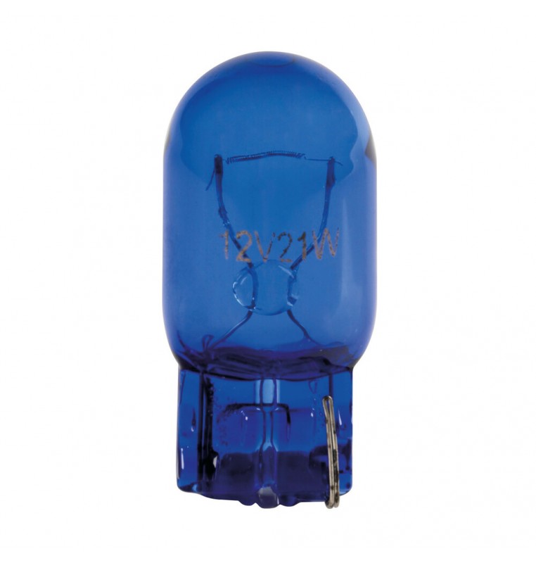 12V Blue Dyed Glass, Lampada zoccolo vetro - (W21W) - 21W - W3x16d - 2 pz  - D/Blister