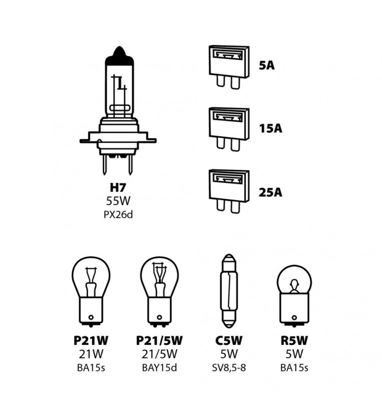 Kit lampade di ricambio 8 pz, alogena H7 - 12V