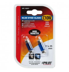12V Blue Dyed Glass, Lampada siluro - (C10W) - 11x35 mm - 10W - SV8,5-8 - 2 pz  - D/Blister