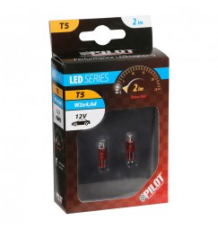 12V Micro lampada zoccolo plastica 1 Led - (T5) - W2x4,6d - 2 pz  - Scatola - Rosso
