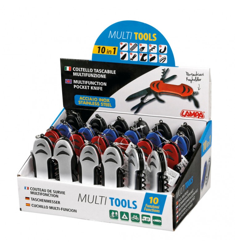 Multi Tools, coltelli multifunzione tascabili 10 in 1, espositore 24 pz