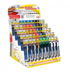 Espositore completo di 150 penne assortite per ritocco carrozzeria - 84 colori