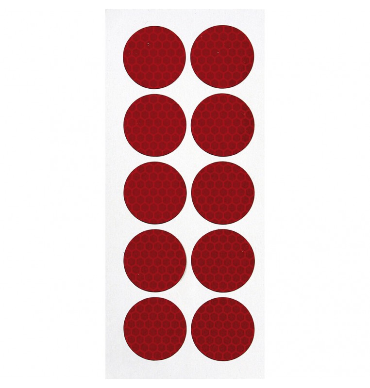 Set 10 adesivi catarifrangenti Ø 27 mm - Rosso