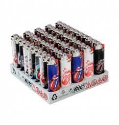 Accendini Bic Rolling Stones assortiti, Display da 100 pezzi su 2 livelli (50 Mini J25 + 50 Maxi J26)